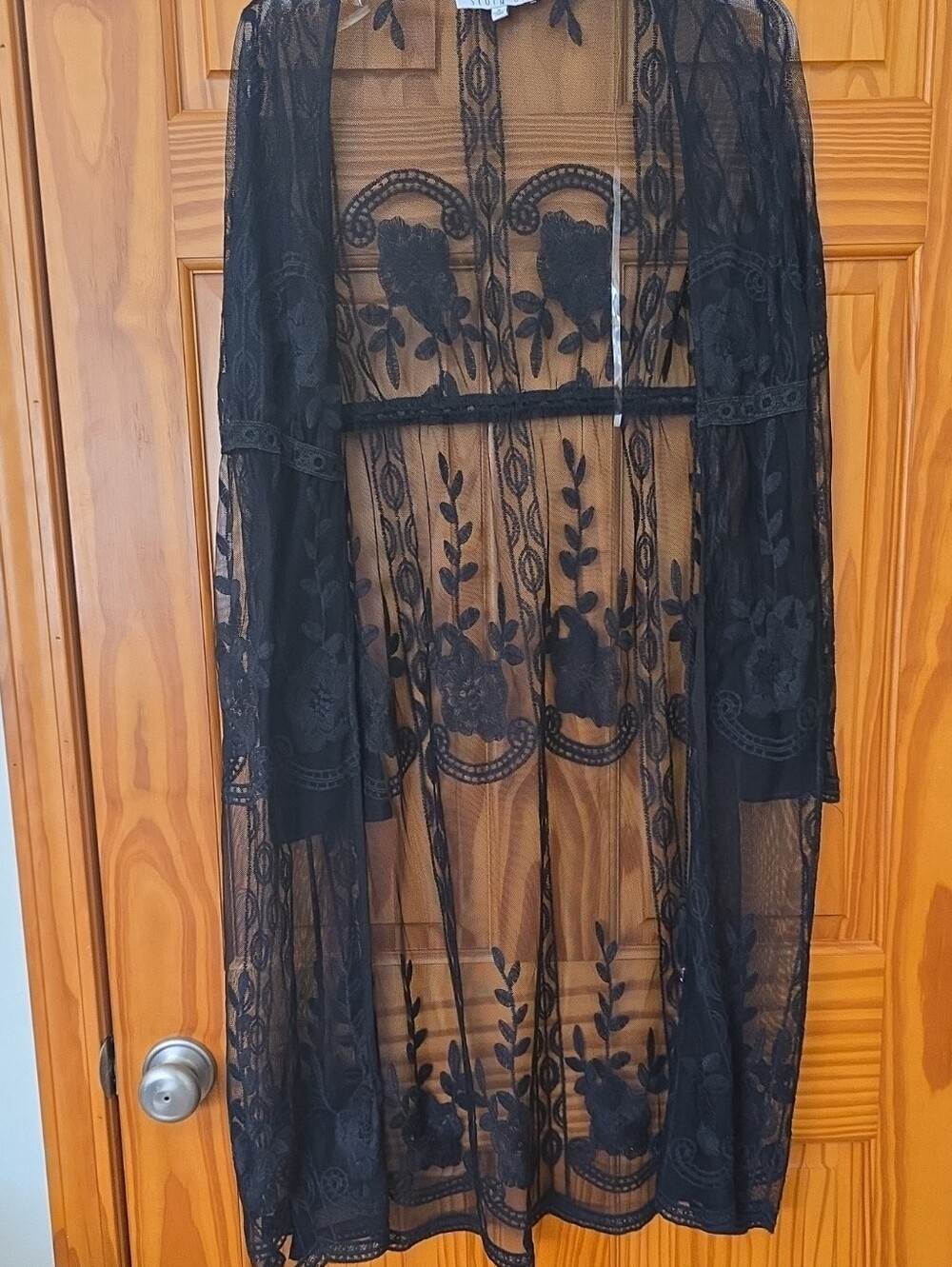 Sheer Black Long-Sleeve Lace Dress Cover-Up